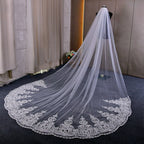 One Layer Ivory Cathedral Bridal Tulle Veil With Metal Comb
