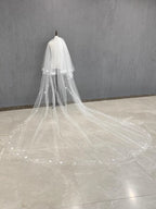 Long Custom Wedding Bridal Veil Featuring 3D Flowers And Pearl Details