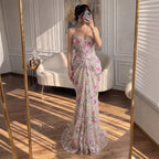 Customized Strapless Mermaid Evening Dress With Floral Pattern For Women