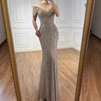 Luxury Caramel Mermaid Beaded Evening Dress LA73082
