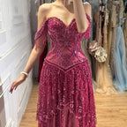 Serene Hill Fuchsia Beaded Off Shoulder Wedding Evening Dress Gown