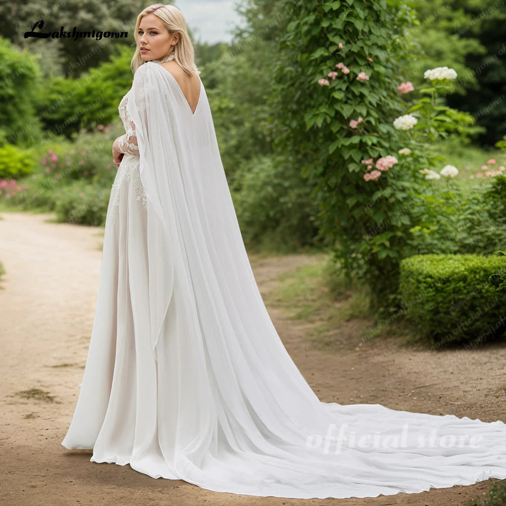 Custom Plus Size Wedding Dress Long Sleeves A Line Lace Applique Gown