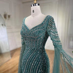Turquoise Beaded Mermaid Evening Gown Sweetheart Overskirt Party Dress Women