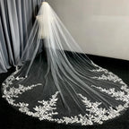 Cathedral Lace Applique Bridal Wedding Veil White Ivory 3m Long One Layer