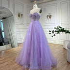Custom Lilac Spaghetti Strap A Line Beaded Evening Prom Gown For Women