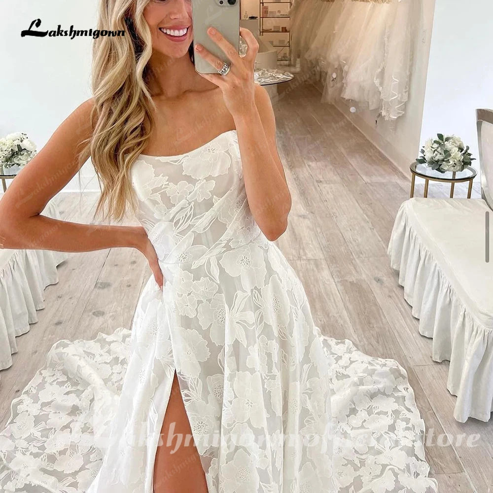 Lakshmigown Lace Wedding Dress A Line Side Slit Customized