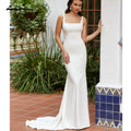 Custom Long Crepe Mermaid Wedding Dress With Square Collar