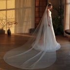 White One Layer Bridal Veil Long Train Tulle Wedding Veil With Comb