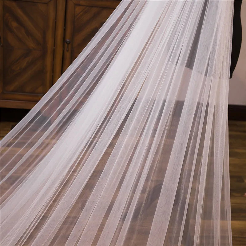 Elegant Cathedral Bridal Veil With Lace Appliques In White Ivory And Black