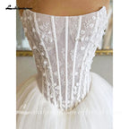 Strapless 3D Flower Wedding Gown Back Lace Up Floor Length Custom Bridal Dress