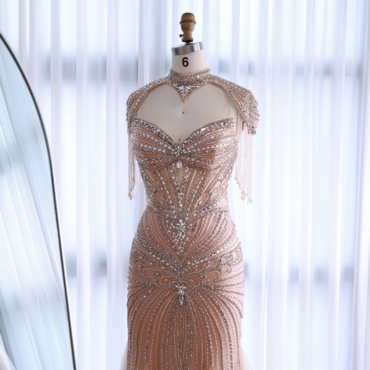 Serene Hill Nude Beaded Evening Dress With Tassel Wedding Gown For Women