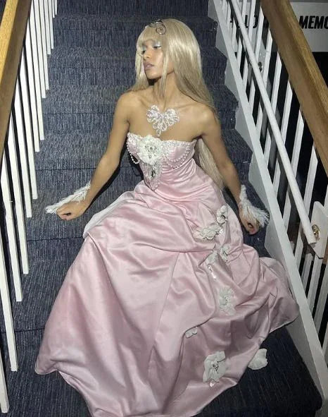 Vestido de Baile Longo de Cetim Rosa Encantador, Sem Alças, Vestido Formal de Noite Y8192