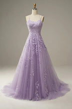 Abiti da sera eleganti color lavanda a linea con applicazioni per feste Vestito da sera Y1129