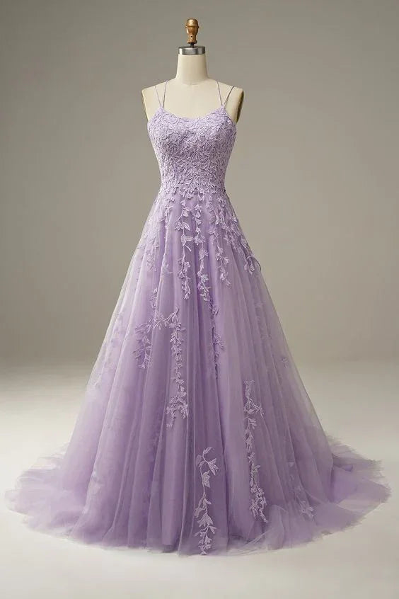Abiti da sera eleganti color lavanda a linea con applicazioni per feste Vestito da sera Y1129