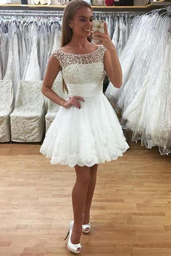 Vestidos de Regresso a Casa com Apliques de Renda em Tule Transparente e Contas Encantadoras Vestido de Formatura