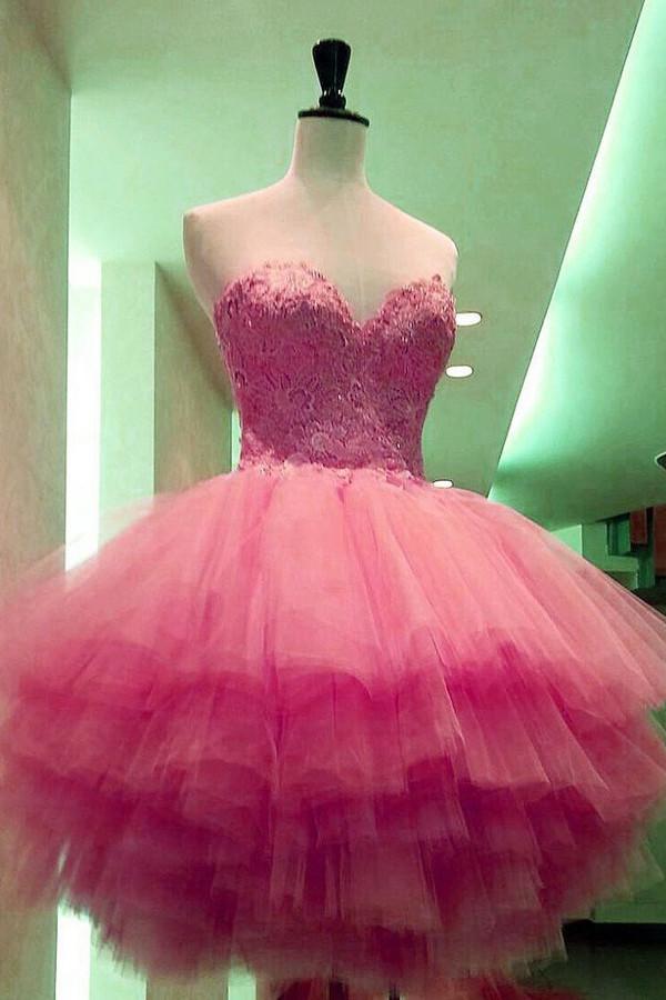 Rosa A-Linie Herzausschnitt Trägerlos Spitze Applikationen Homecoming Kleid Partykleider