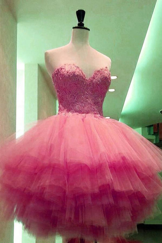 Rosa A-Linie Herzausschnitt Trägerlos Spitze Applikationen Homecoming Kleid Partykleider