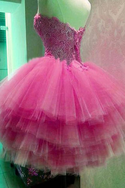 Rosa A-Linie Herzausschnitt Trägerlos Spitze Applikationen Homecoming Kleid Partykleider