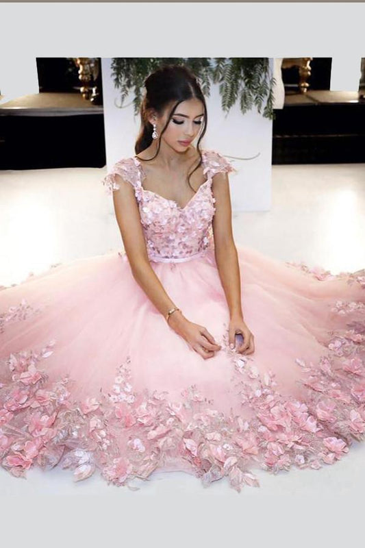 Princess Lace V Neck Short Prom Dress, Floral Homecoming Dress With Appliques