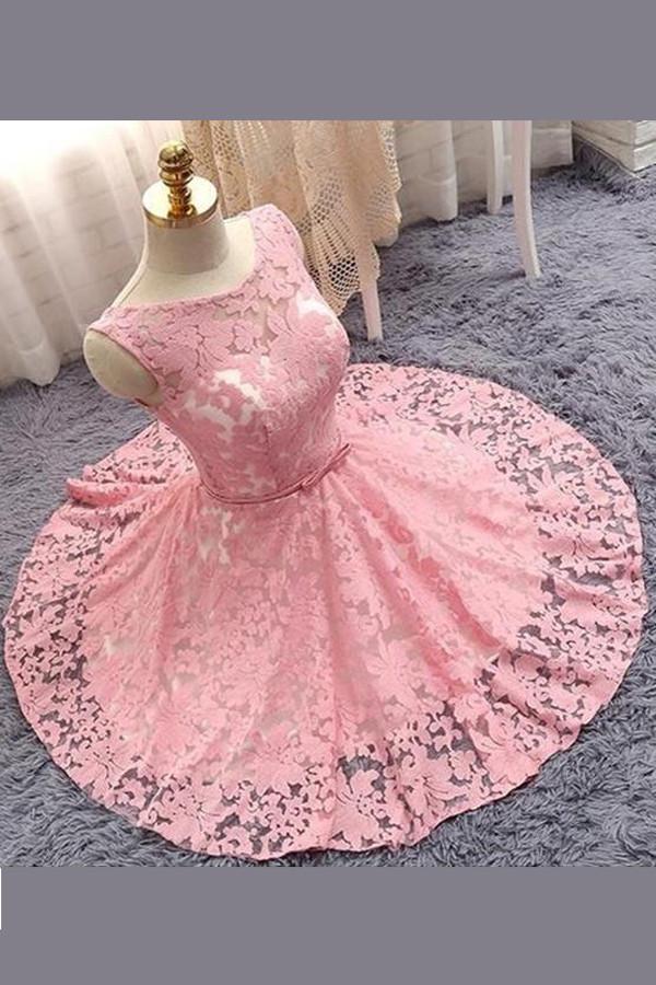 Rosa A-Linie Prinzessin transparentes florales Homecoming-Kleid mit Applikationen