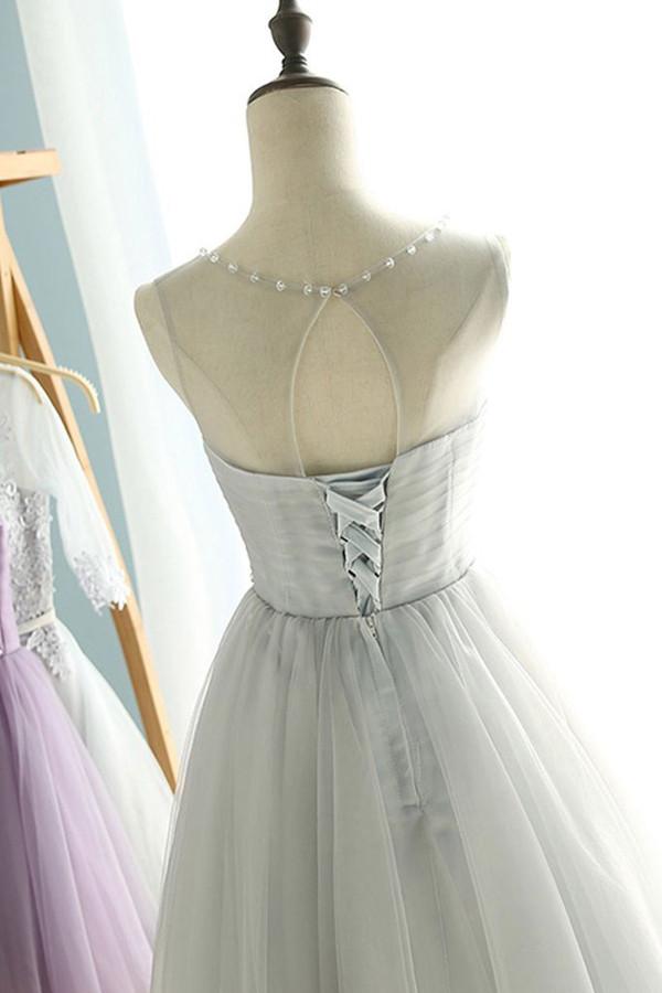 Vestidos de fiesta sencillos, transparentes, con escote en forma de A, escote en forma de corazón, encaje y pliegues 