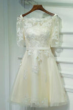 Ivory Half Sleeve Off Shoulder Lace Up Appliques Short Homecoming Dresses