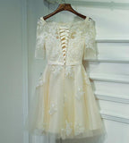 Ivory Half Sleeve Off Shoulder Lace Up Appliques Short Homecoming Dresses