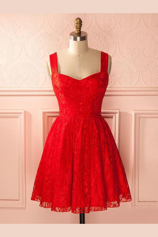 Red Simple Mid Back Sweetheart Homecoming Dress With Appliques