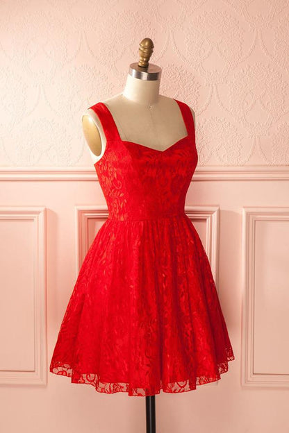 Red Simple Mid Back Sweetheart Homecoming Dress With Appliques