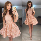 Vestido de fiesta corto con apliques abullonados de encaje coral, vestido de regreso a casa con capas
