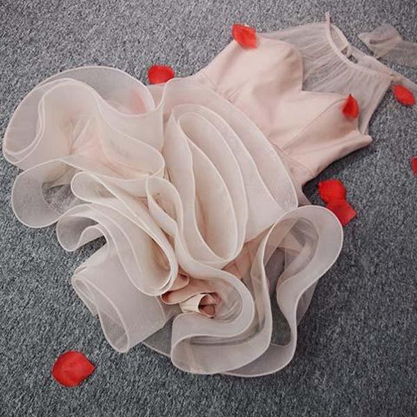 Cute Tulle Pink Sheer Halter Lace Up Homecoming Dresses, Party Dress