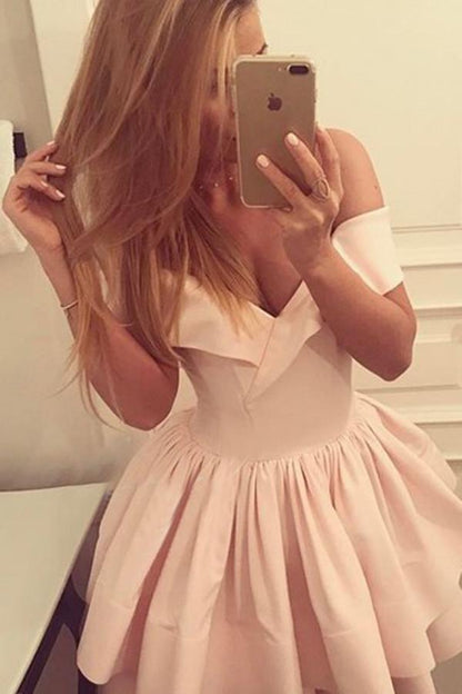 Light Pink Off Shoulder Deep V Neck Ball Gown Homecoming Dress,Party Dress