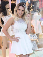 White A-line Sheer Back Homecoming Dress, Party Dresses with Appliques