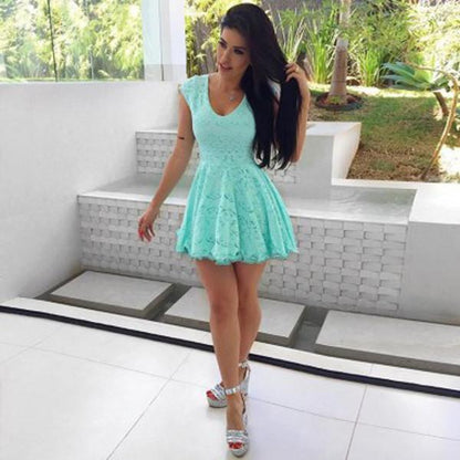 Green Cap Sleeve Short Prom Dress, Lace Homecoming Dress, Party Dresses