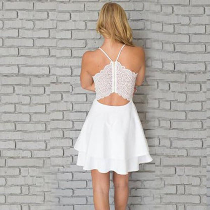 Weißes, schlichtes Satin-Heimkehrkleid mit V-Ausschnitt und Spaghettiträgern für Teenager 