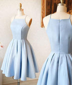 Vestito Mini Semplice in Raso Blu per Ritorno a Casa per Adolescenti, Abito Corto da Ballo