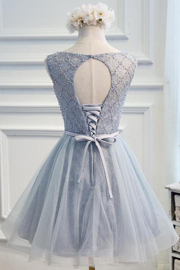 Schickes Homecoming-Kleid mit Spitze und Perlen, kurzes Ballkleid günstig, Partykleid 