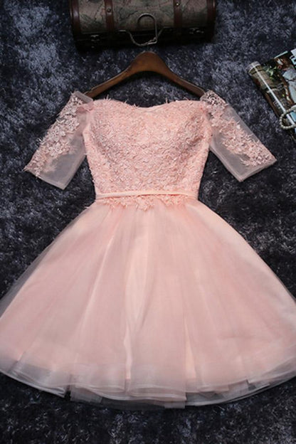 Lindos vestidos de fiesta de tul con encaje en forma de A para el regreso a casa, vestidos de fiesta cortos en línea 