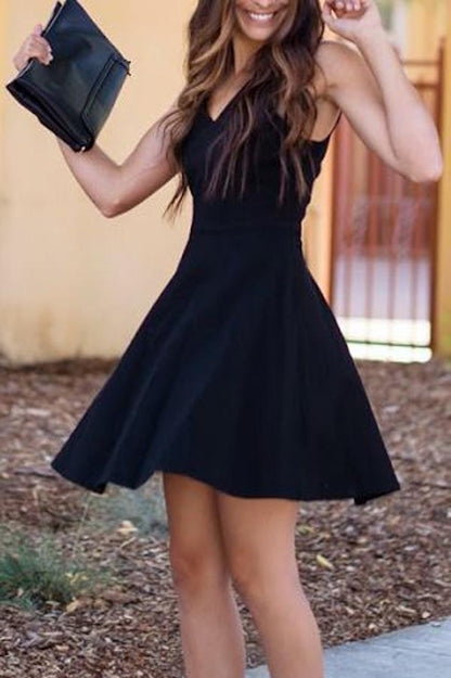 Schwarzes schlichtes A-Linien-Heimkehrkleid, Sweet 16 Kleid, kurze Ballkleider