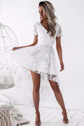 White High Low Open Back Short Sleeve Homecoming Dress For Girls