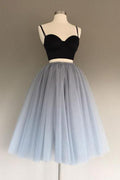 Charming Gray Tulle A-Line Two Piece Homecoming Dress, Graduation Dress