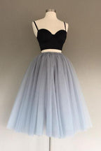Charming Gray Tulle A-Line Two Piece Homecoming Dress, Graduation Dress