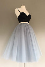 Charming Gray Tulle A-Line Two Piece Homecoming Dress, Graduation Dress