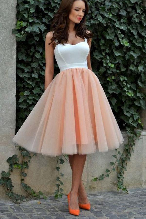 Abito rosa in tulle al ginocchio per festa di fine anno scolastico, abiti per sedicenni