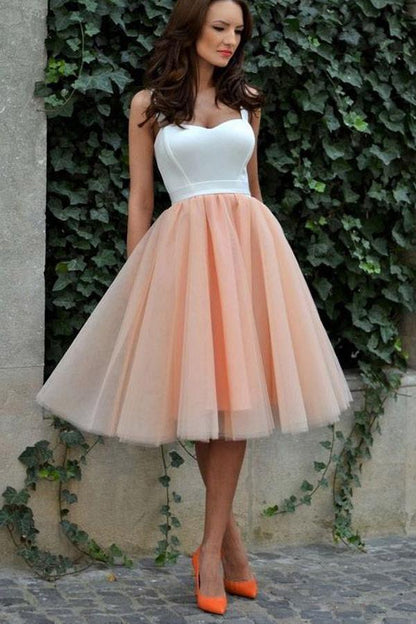 Rosa Tüll Knielanges Homecoming-Kleid, Sweet 16 Kleider für Teenager
