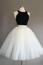 Ivory Two Piece Tulle Halter Knee-Length Sleeveless Short Homecoming Dress