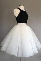 Ivory Two Piece Tulle Halter Knee-Length Sleeveless Short Homecoming Dress