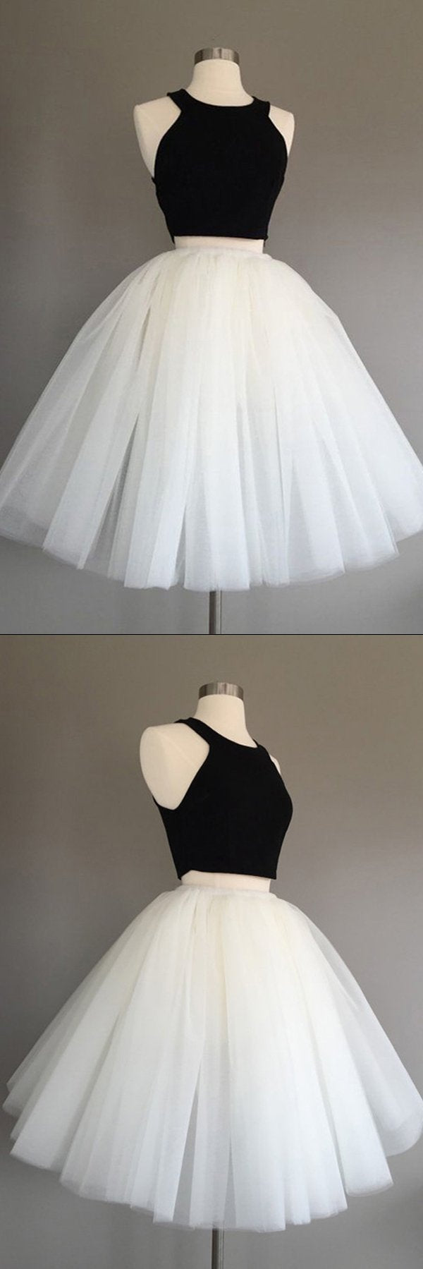 Ivory Two Piece Tulle Halter Knee-Length Sleeveless Short Homecoming Dress