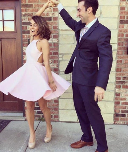 Simple Satin Pink Homecoming Dress, Cute Graduation Dress for Girls