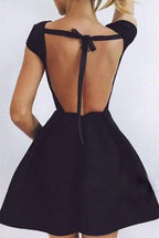 Simple Black Open Back Homecoming Dresses for Girls, Short Prom Dresses